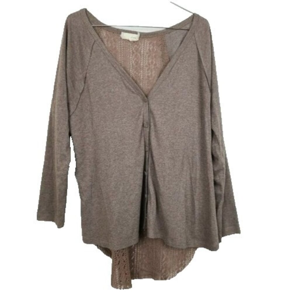 A'reve‎ Womens BOHO Fairy Cardigan Medium Brown Crochet Button Front Oversized